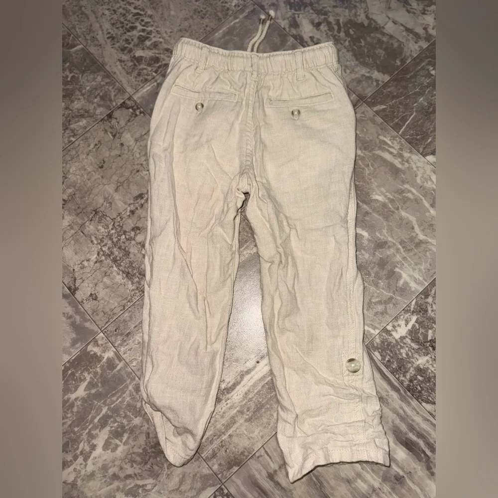 Gymboree Boys Linen Blend Roll Cuff Pants Cream Size 4T